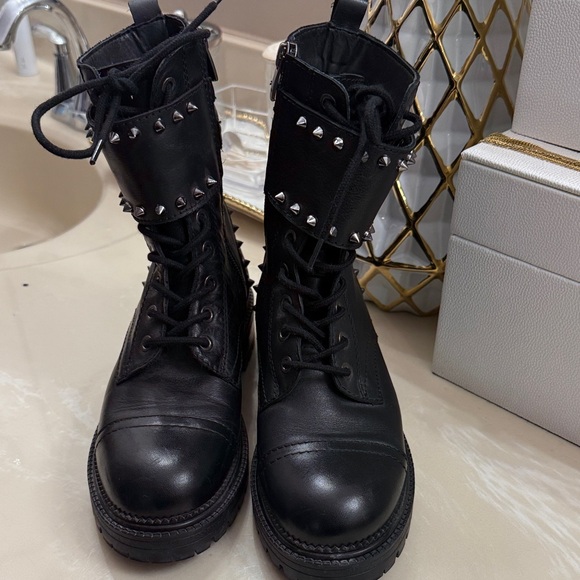 Nine West Black Studded Moto Boots - Picture 2 of 3